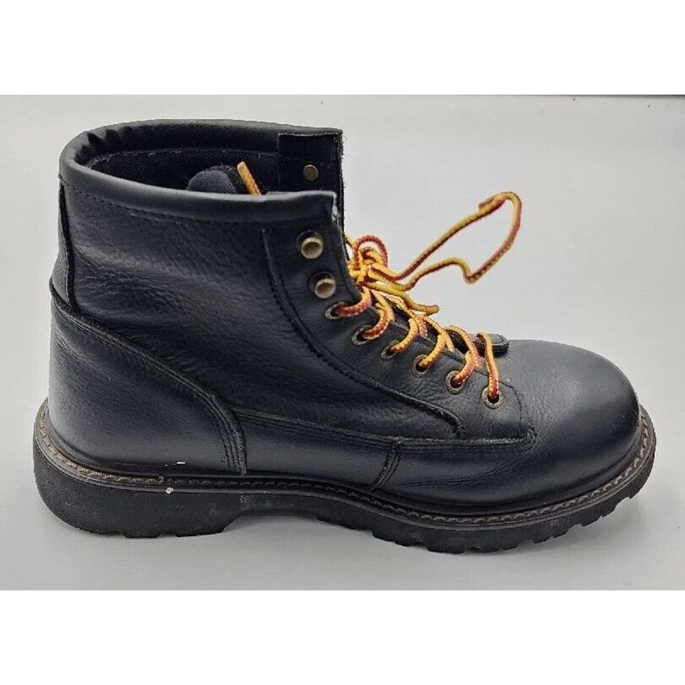 Wolverine Black Leather Work Boots with Orange Laces